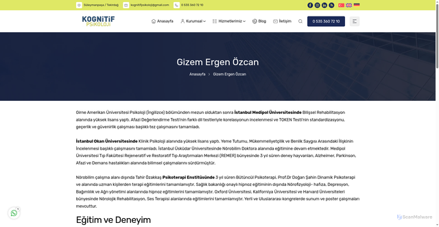 Security scan screenshot of https://kognitifpsikoloji.com/hakkimizda/