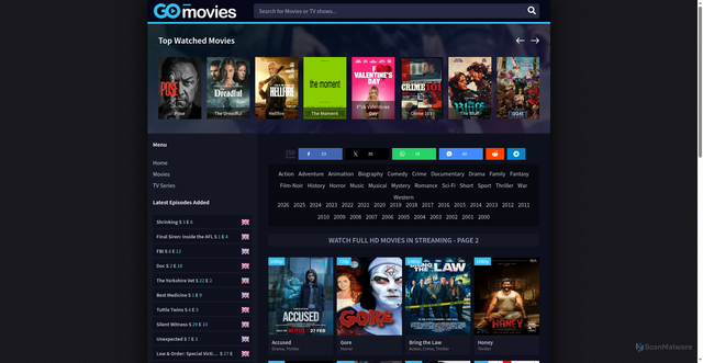Security scan screenshot of https://moviesdl.net/page/2/
