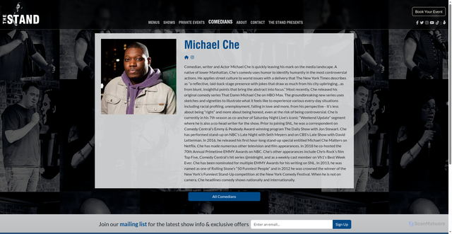 Security scan screenshot of https://thestandnyc.com/comedians/michael-che