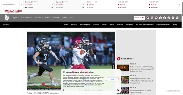 Security scan screenshot of https://gobatesbobcats.com/news/2022/10/11/football-preview-bates-and-bowdoin-clash-under-the-lights-saturday-at-garcelon-field.aspx