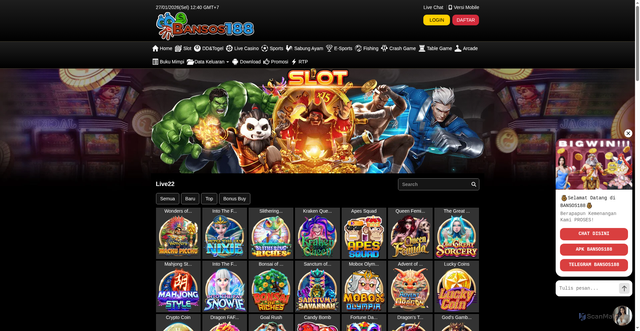 Security scan screenshot of https://apk4-bansos188.vip/desktop/game/slot/live22