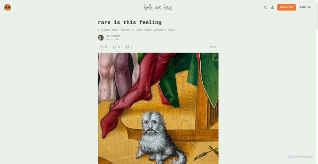 Security scan screenshot of https://botharetrue.substack.com/p/rare-is-this-feeling