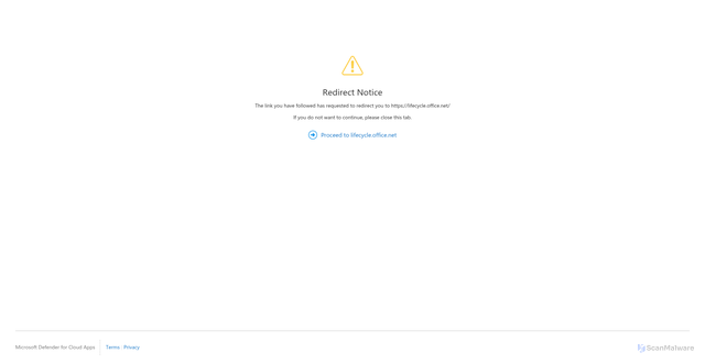 Security scan screenshot of https://lifecycle.office.net.mcas.ms