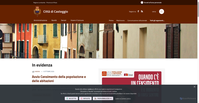 Security scan screenshot of https://www.comune.casteggio.pv.it/it-it/home