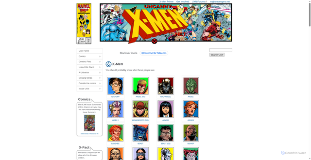 Security scan screenshot of https://www.mightyavengers.net/glossary/groups/x-men