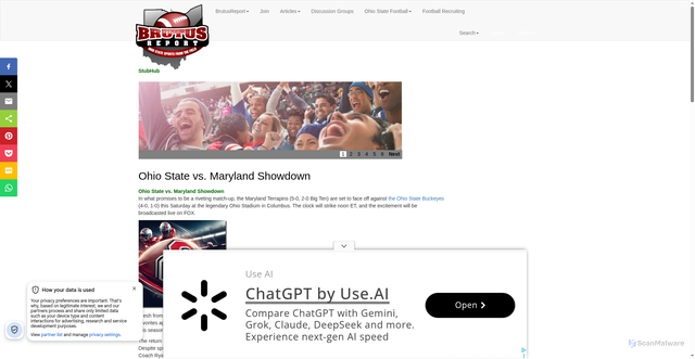 Security scan screenshot of https://brutusreport.com/articles/latest/latest-articles-detail/articleid/3236/ohio-state-vs-maryland-showdown