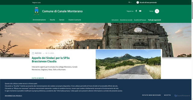 Security scan screenshot of https://www.comune.canalemonterano.rm.it/