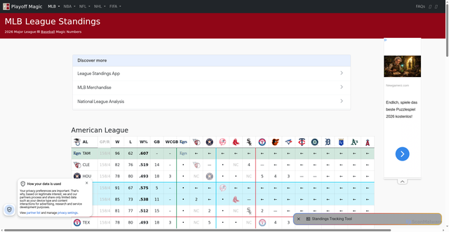 Security scan screenshot of https://playoffmagic.com/mlb/league/