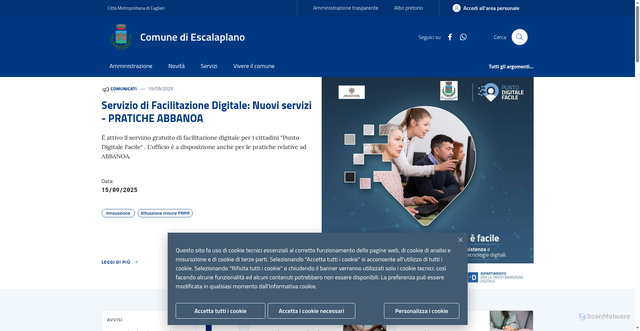 Security scan screenshot of https://www.comune.escalaplano.ca.it/