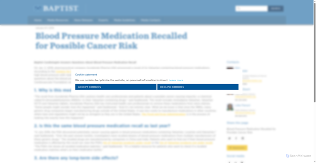 Security scan screenshot of https://www.baptistonline.org/news/blood-pressure-medication-recalled-for-possible-cancer-risk/