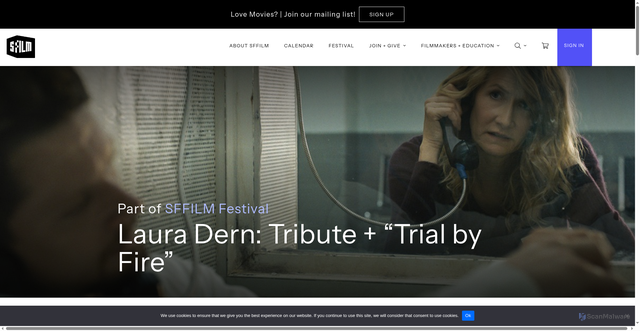 Security scan screenshot of https://sffilm.org/event/laura-dern-tribute-trial-by-fire/