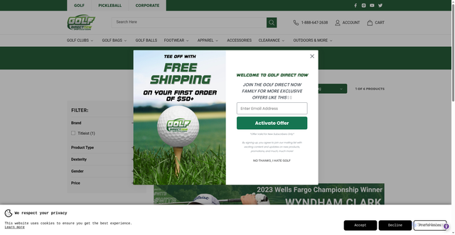 Security scan screenshot of https://golfdirectnow.com/collections/wyndham-clark-witb/250-500?srsltid=AfmBOopWFYKKtfKiY263tJ-jTOWm71vWUgJB_yMDMWabNGCMHTBE5yNq