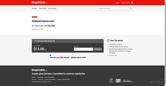 Security scan screenshot of https://alatestcasino.com/