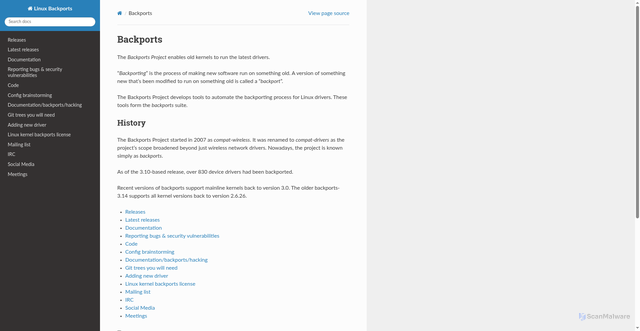 Security scan screenshot of https://backports.wiki.kernel.org
