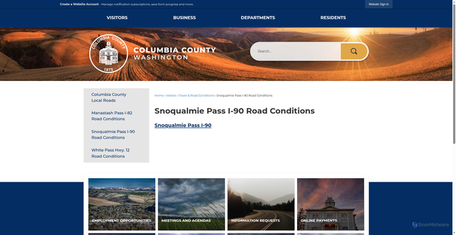 Security scan screenshot of https://www.columbiaco.com/224/Snoqualmie-Pass-I-90-Road-Conditions