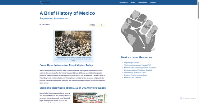 Security scan screenshot of https://www.ueinternational.org/a-brief-history-of-mexico/
