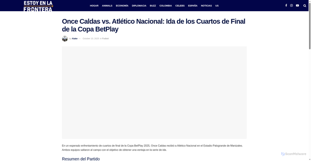 Security scan screenshot of https://estoyenlafrontera.com/futbol/once-caldas-atletico-nacional-copa-betplay-ida-2025/