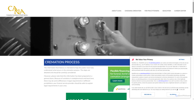 Security scan screenshot of https://www.cremationassociation.org/cremationprocess.html
