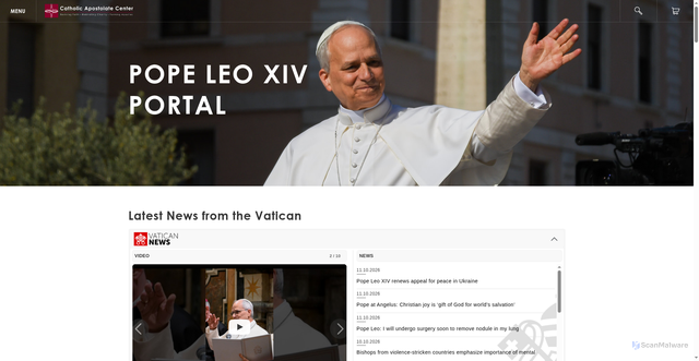 Security scan screenshot of https://www.catholicapostolatecenter.org/pope-leo-xiv-resource-page.html