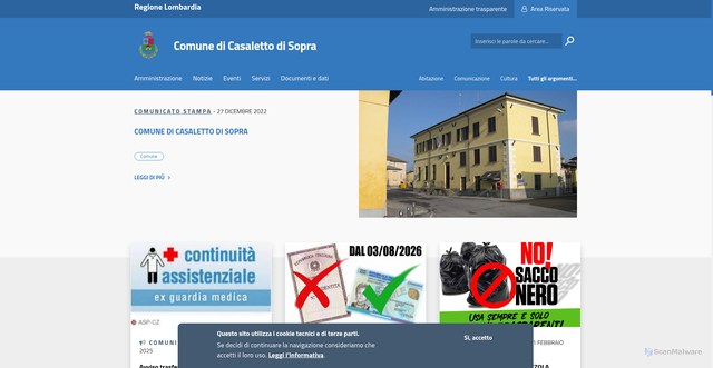 Security scan screenshot of https://www.comune.casalettodisopra.cr.it/