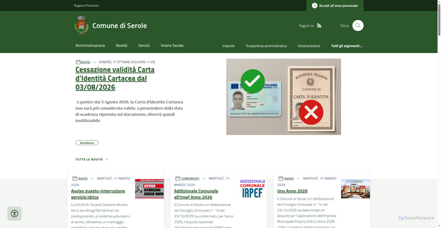 Security scan screenshot of https://www.comune.serole.at.it