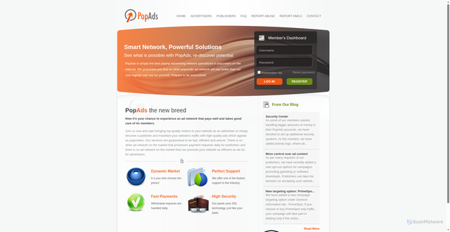 Security scan screenshot of https://popads.net