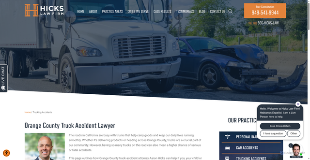 Security scan screenshot of https://www.hickslawfirm.com/trucking-accidents/