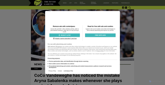 Security scan screenshot of https://www.thetennisgazette.com/news/coco-vandeweghe-has-noticed-the-mistake-aryna-sabalenka-makes-whenever-she-plays-against-amanda-anisimova/