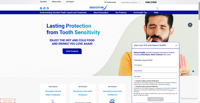 Security scan screenshot of https://www.sensodyne.com/