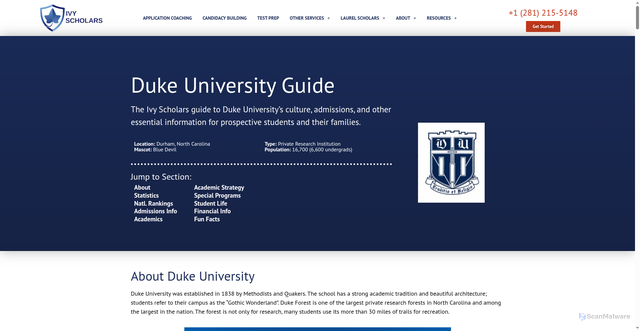 Security scan screenshot of https://www.ivyscholars.com/duke-university-guide/