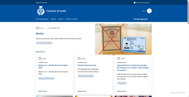 Security scan screenshot of https://www.comune.scafa.pe.it