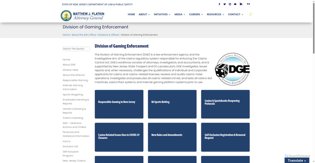 Security scan screenshot of https://www.njoag.gov/about/divisions-and-offices/division-of-gaming-enforcement-home/