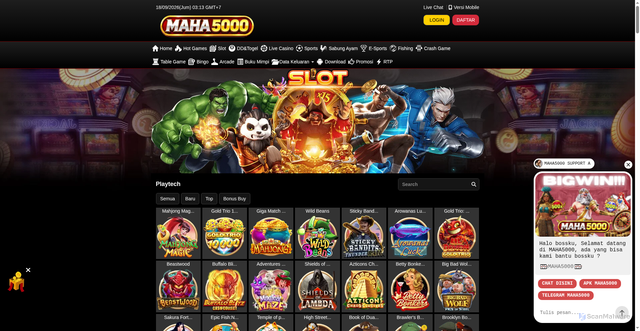 Security scan screenshot of https://unduhapkmaha5000.com/desktop/game/slot/playtech