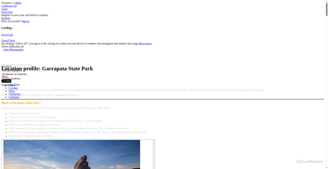 Security scan screenshot of https://heathercline.zenfolio.com/blog/2018/8/location-profile-garrapata-state-park