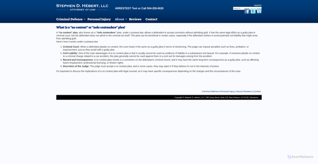 Security scan screenshot of https://www.stephendhebert.com/about/blog-news/496-what-is-a-no-contest-plea.html