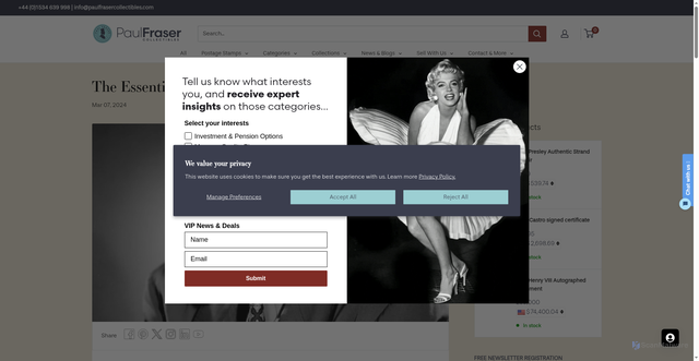 Security scan screenshot of https://www.paulfrasercollectibles.com/blogs/most-recent/the-essential-guide-to-john-wayne?srsltid=AfmBOooDN79JHziU_UDNjWWhugaqxrqW8XV4gR-zK5a8DMmXUBs08EdM