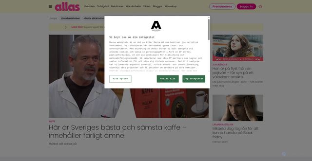 Security scan screenshot of https://www.allas.se/