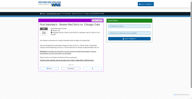 Security scan screenshot of https://wneu.universitytickets.com/w/event.aspx?id=1786