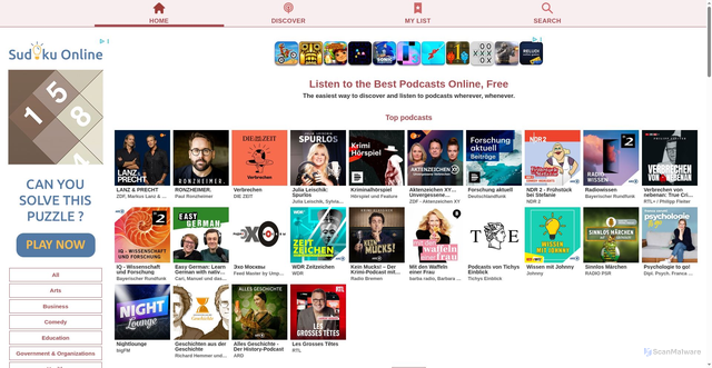 Security scan screenshot of https://podcasts-online.org