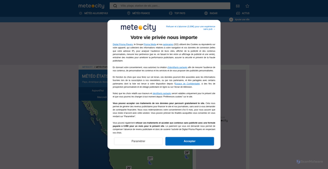 Security scan screenshot of https://www.meteocity.com/etats-unis