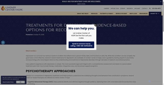 Security scan screenshot of https://lindnercenterofhope.org/blog/treatments-for-depression/
