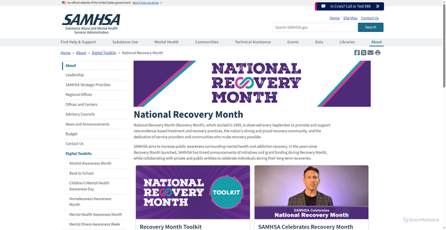 Security scan screenshot of https://www.samhsa.gov/recovery-month