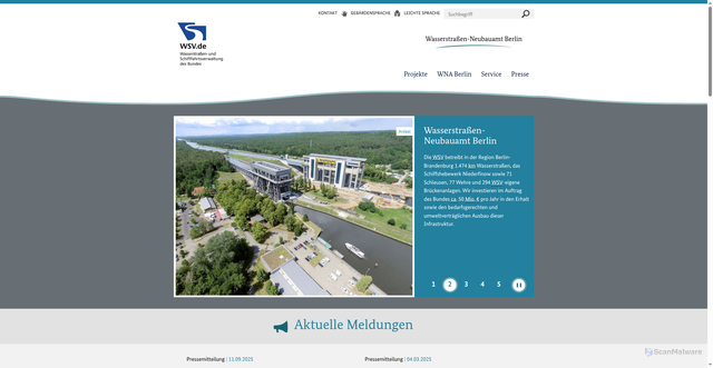 Security scan screenshot of https://www.wna-berlin.wsv.de/Webs/WNA/WNA-Berlin/DE/Startseite/startseite_node.html