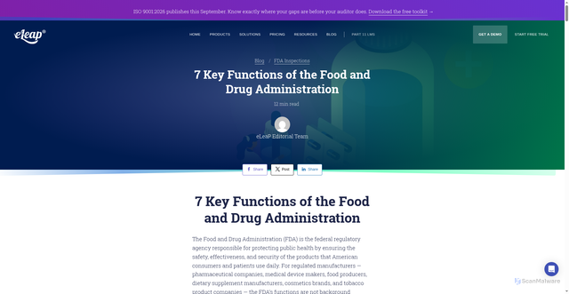 Security scan screenshot of https://quality.eleapsoftware.com/7-key-functions-of-the-food-and-drug-administration/