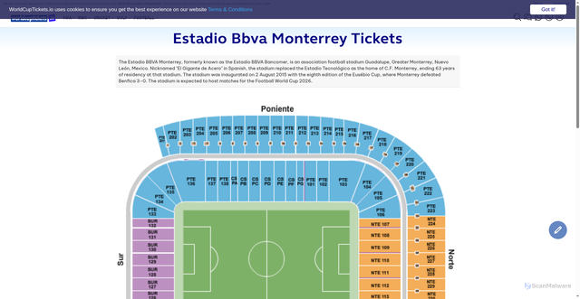 Security scan screenshot of https://www.worldcuptickets.io/venues/monterrey/estadio-bbva-monterrey-tickets.aspx