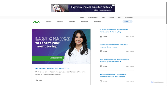 Security scan screenshot of https://www.ada.org/