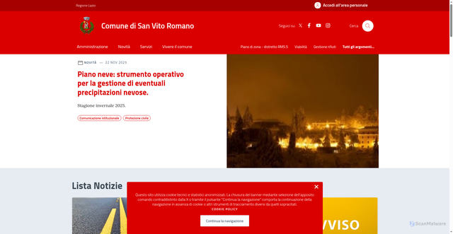 Security scan screenshot of https://comune.sanvitoromano.rm.it/