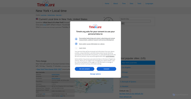 Security scan screenshot of https://timein.org/united-states/new-york-city/