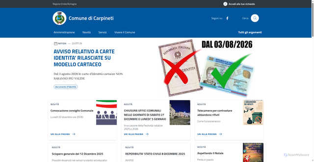 Security scan screenshot of https://www.comune.carpineti.re.it/