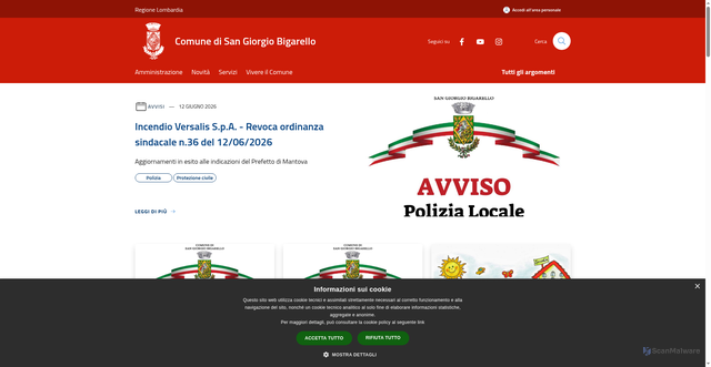 Security scan screenshot of http://www.comune.sangiorgiobigarello.mn.it/